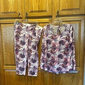 Tropical Leaf Print Pajama Set